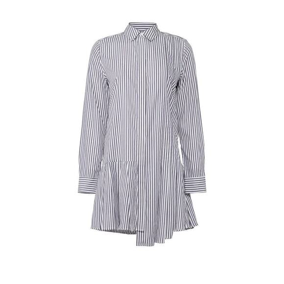 Equipment Dress Striped Pleated Long Sleeve Collared Shirtdress Mini Blue Large - Picture 4 of 13